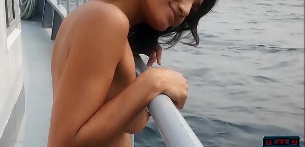  Exotic Playboy model gets naked outdoor and on a boat